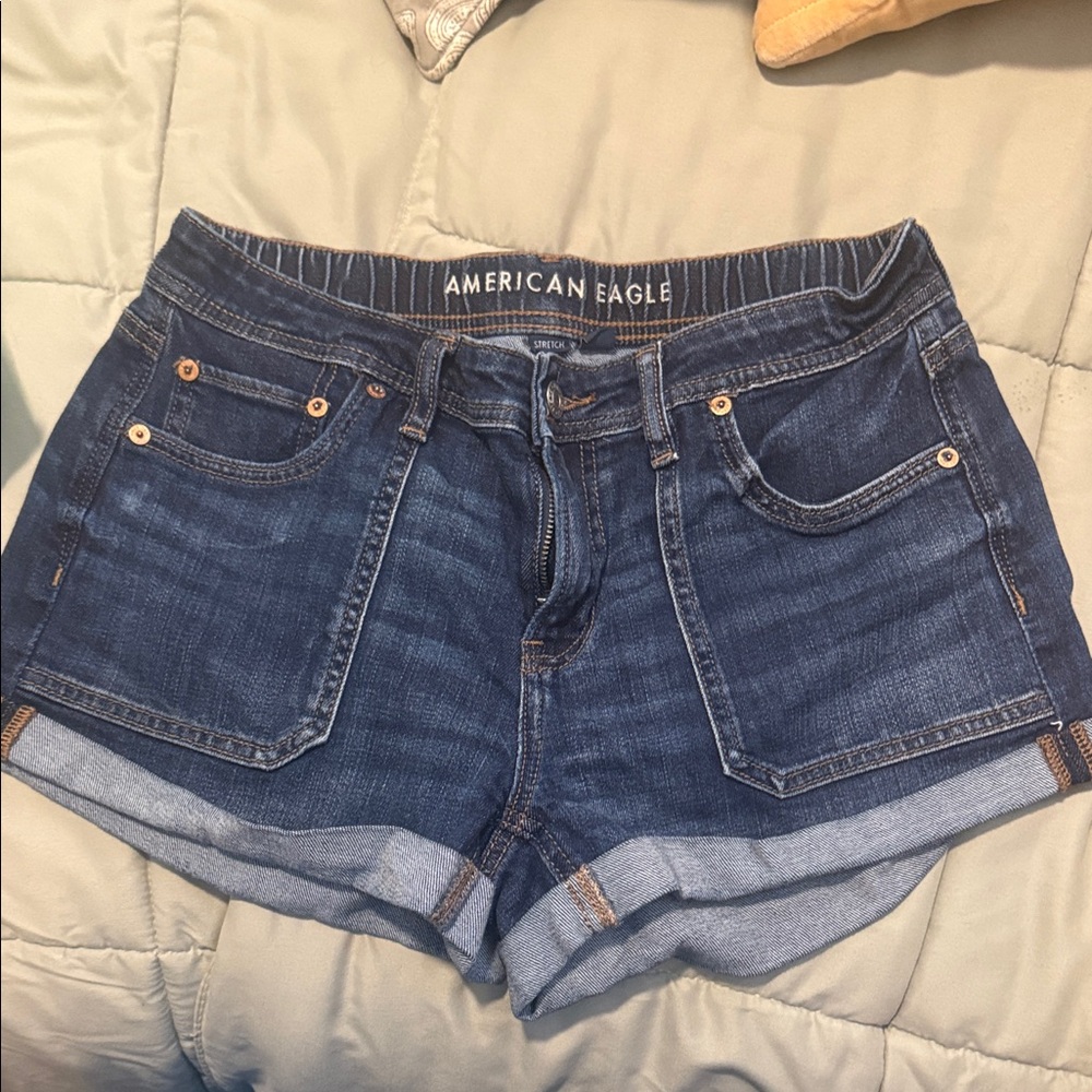 American Eagle Outfitters Women's Dark Indigo Roll-Cuff Jean Shorts